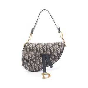 Christian Dior SADDLE Oblique Handbag Canvas Leather Navy Blue Beige